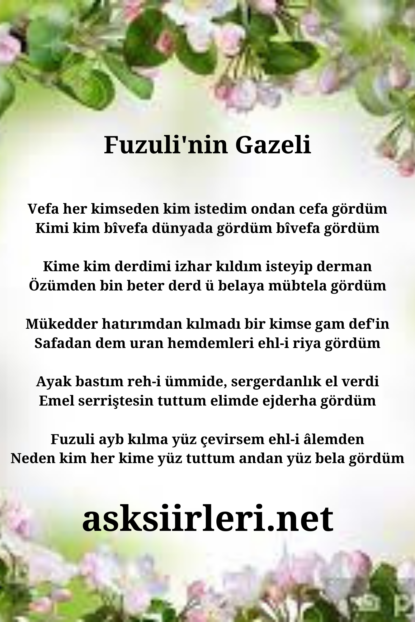Fuzuli’nin Gazeli | Fuzuli Aşk Şiirleri | 2024